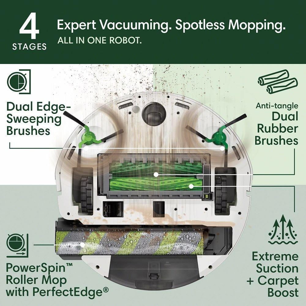 iRobot Roomba Max 705 Combo Robot Vacuum & Mop +AutoWash Dock,Extending Self-Cleans Roller Mop,2 Brushes,Self-Empties,Heat-Wash & Dry, LiDAR,Avoids Obstacles,Model X185020,White