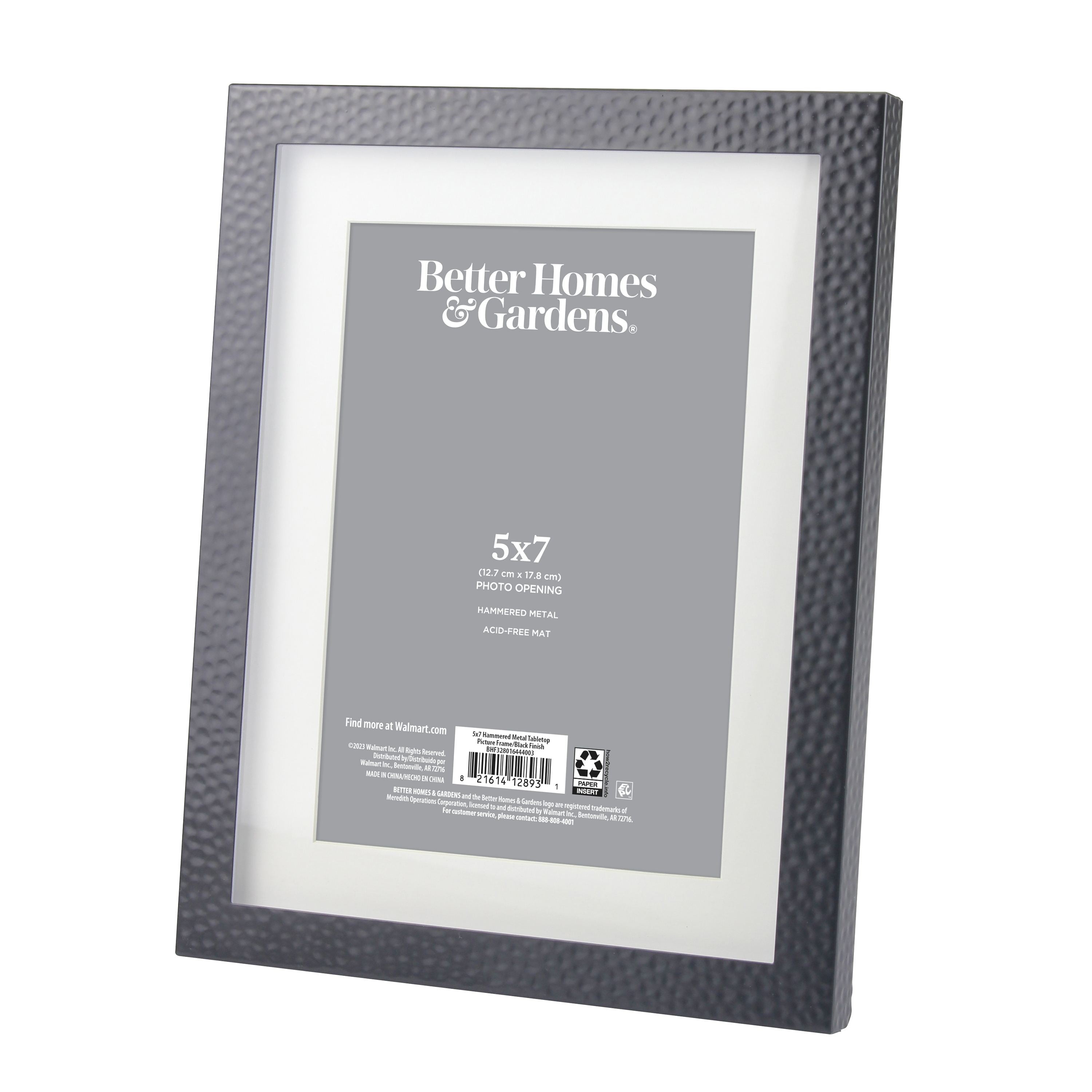 Better Homes & Gardens 7x9 Matted to 5x7 Hammered Metal Tabletop Picture Frame, Black