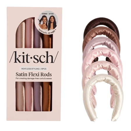 Kitsch Flexi Rods Heatless Hair Curler, Satin Covered Curling Rod, Rosewood 6pcs