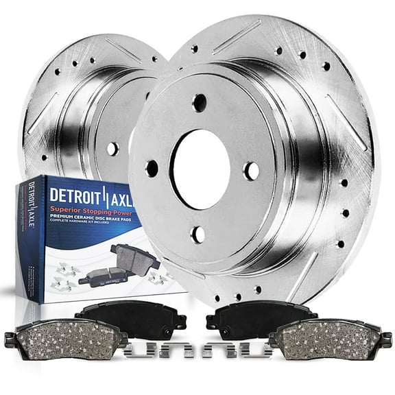 Detroit Axle - Rear Brake Kit for 2014 2015 2016 Chevy Spark EV Drilled and Slotted Disc Brake Rotors Ceramic Brakes Pads Replacement : 10.16" inch Rotors