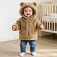 thumbnail image 2 of JUMEYU Baby Girl Outerwear Baby Girls Fuzzy Plush Hooded Jacket Sherpa Zip-Up Front Toddler Coat 12 18 Months (Yellow,12-18 Months), 2 of 5
