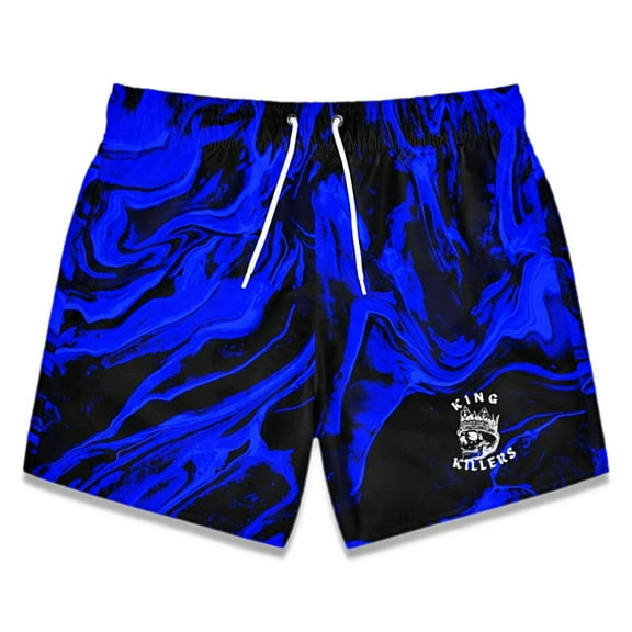 Black & Blue Marble Swirl Swim Trunks