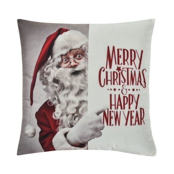 Violet Linen Seasonal Christmas Santa Claus Actions Pattern, Polyester, Super soft feel faux suede fabric, digital print, Santa Clau Wishes, White, 18 Inch x 18 Inch, Decorative Throw Pillow Cover