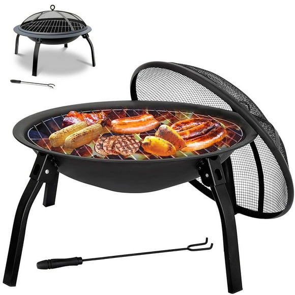 22 inch Fire Pit for Outside Outdoor Wood Burning Small Bonfire Pit Steel Firepit Bowl for Patio Camping Backyard Deck Picnic Porch