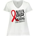 thumbnail image 3 of Inktastic Never Stop Fighting Stroke Awareness Red Ribbon Women's Plus Size V-Neck T-Shirt, 3 of 5