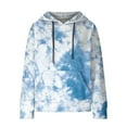 thumbnail image 4 of DeHolifer Womens Sweatshirts Plus Size Long Sleeve Waffle Floral Print Drawstring Hoodies Sweatshirts Loose Casual Fashion Pullover Tops Sky Blue 5XL, 4 of 6