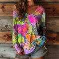 thumbnail image 1 of Uootdi Boho Tops for Women Love Heart Printed Graphic Long Sleeve Shirts Vintage Lightweight Casual Loose Graphic Blouses Gift, 1 of 3