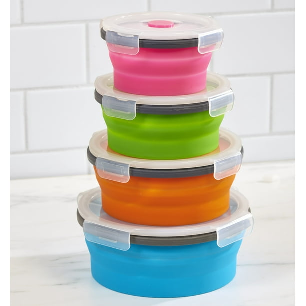 Round Collapsible Locking Lid Food Storage Containers 8 Pieces