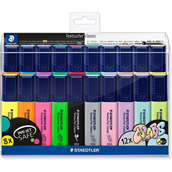 STAEDTLER 364 WP20 Textsurfer Classic Highlighter - Assorted Neon & Pastel Colours (Pack of All 20 Colours)
