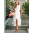 thumbnail image 6 of Women's Smocked Zip Front Cap Sleeve Dress 100% Polyester Sheer Bodice Unlined Easy Fit Everyday Wear Elegant Chic, 6 of 15