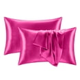 thumbnail image 4 of Fuchsia Pink Pillow Covers, 20X29 In, Silk Satin, Smooth Fabric, Bedroom Bedding, Standard Size, 2 Pack, 4 of 8