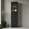 thumbnail image 2 of Tcbosik Floor Bathroom Cabinet with Glass Doors, Narrow Storage Cabinet with Adjustable Shelves, Multifunctional Storage Organizer with 2 Drawers, Black, 2 of 12