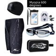 thumbnail image 1 of Bañador de cinco puntos de secado rápido para hombre, impermeable, gorro de baño con estampado de piel de tiburón y gafas, 1 of 4
