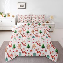 Manfei Kawaii Santa Claus Bedding Comforter Set for Teens, Cute Xmas Tree Twin Comforter Sets, Merry Christmas Reversible Bedding Set, Microfiber Bedroom Decor, 2 Pieces