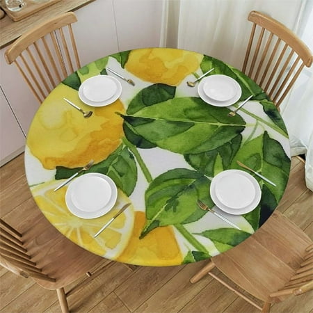 

WYYP Elastic Fitted Tablecloth Lemon Table Cover for 4ft Table 42-46