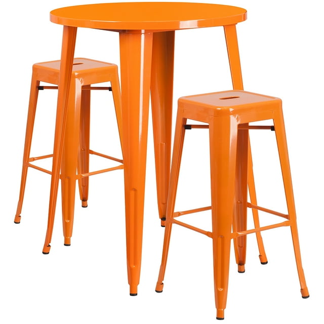 Flash Furniture CH-51090BH-2-30SQST-OR-GG 30" Square Bar Height Table w/ (2) Bar Stool Set - Orange Steel Top, Steel Base- Set