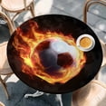 thumbnail image 2 of Football Round Tablecloth, Fitted Table Cover with Elastic for 55"-60" Round Tables, Modern Buruning Flame Sport Black Background Table Cloth Outdoor Indoor Dinning Party Waterproof Tablecloths, 2 of 7