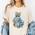 thumbnail image 2 of Patchwork Ghost Halloween T-Shirt, Cute Quilt Style Ghost with Bow and Pumpkin Bucket Tee, Spooky Season Shirt, Cozy Fall Aesthetic Gift, 2 of 7
