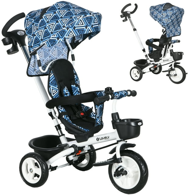 Qaba Tricycle 6 en 1 pour Tout-Petit avec Poignée de Poussée pour Parent, Bleu Pâle