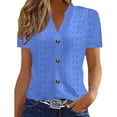 thumbnail image 3 of Kilaqueen Hollow Out Womens Blouses Casual Eyelet Embroidered Short Sleeve Summer Tops Lace Button Down Shirts Dressy Eyelet V Neck Blouse, 3 of 5