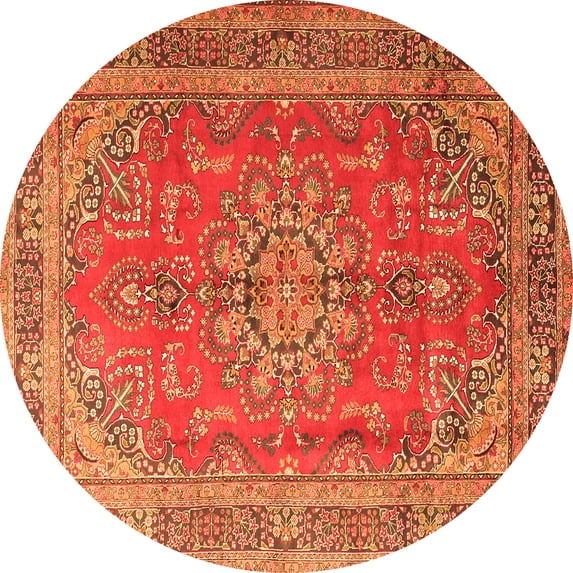 Ahgly Company Indoor Round Medallion Orange Traditional Area Rugs, 6' Round