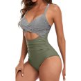 thumbnail image 2 of Innerwin Swimwear Gradient Women Bathing Suits Surfing Long Sleeve Backless One Piece Swimsuit Green + Diagonal Bar M, 2 of 4