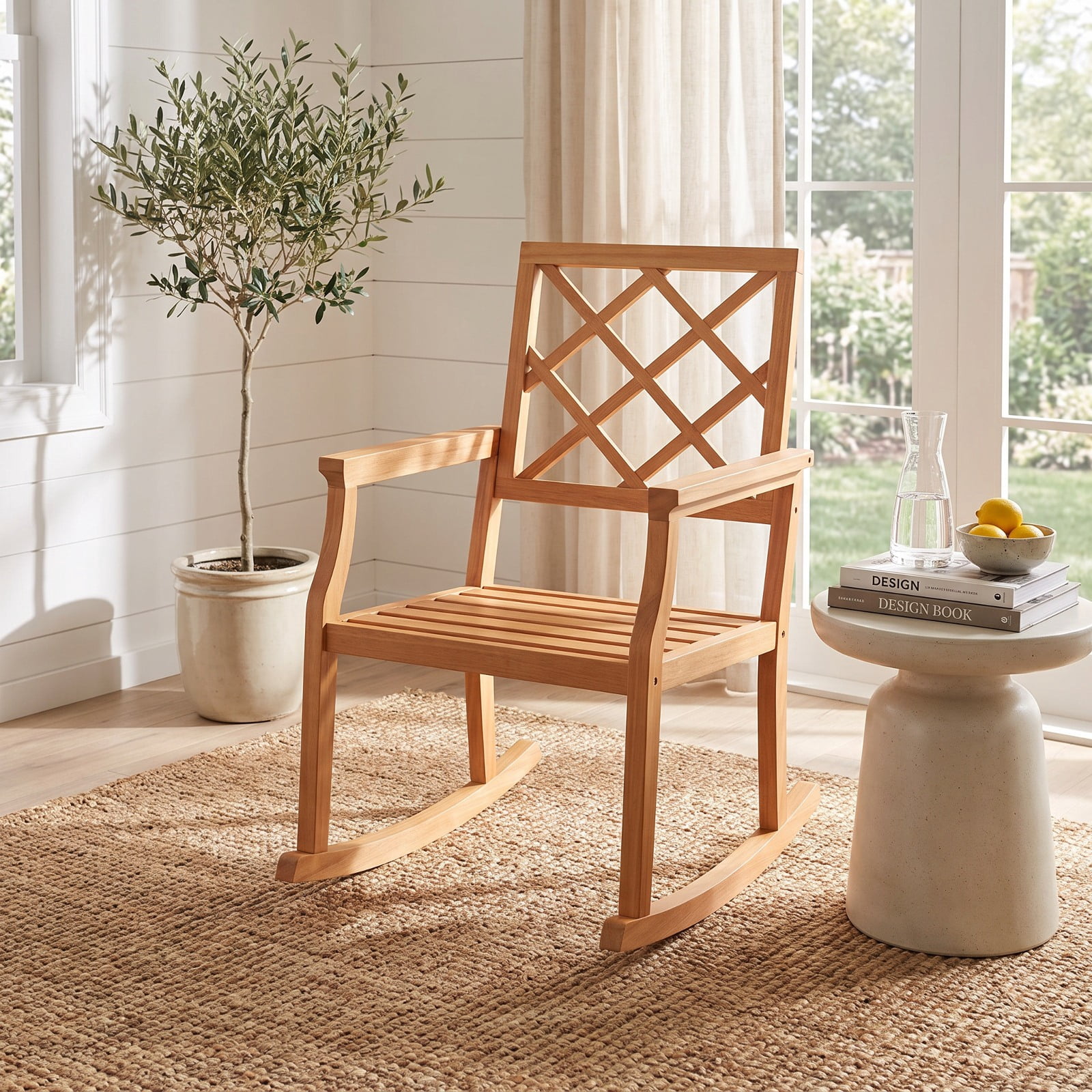 Furnibear Outdoor Rocking Chair Solid Teak Wood for Patio Porch Poolside Brown 400 lbs Capacity Weather-Resistant Outdoor Furniture