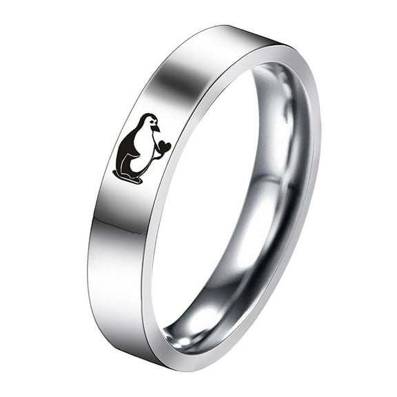 BKBP Penguin Love Stainless Steel Ring 1 Pc Simple Titanium Women's Cartoon Cute Jewelry Ring Elegant Adjustable Minimalist Thumb Finger Rings Great Gift for Her