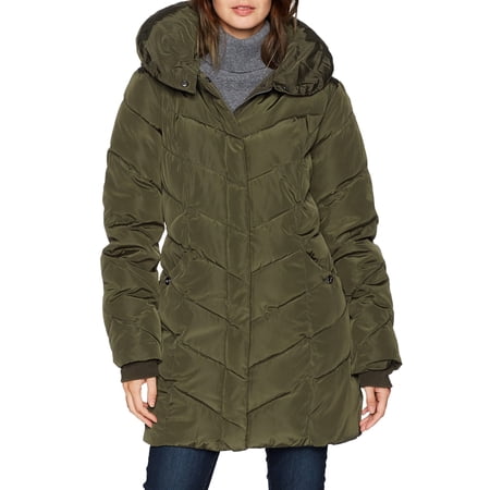 Steve Madden Women's Long Chevron Outerwear Puffer Jacket