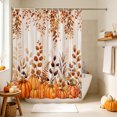 thumbnail image 4 of Fall Orange Pumpkins Shower Curtain, Waterproof Shower Curtains for Bathroom, Thanksgiving Autumn Vintage Leaves Washable Fabric Bathtub Curtain Set Bath Decor with 12 Hooks 48"x72", 4 of 8