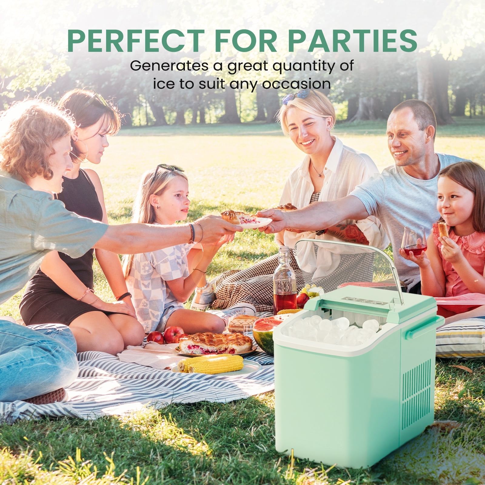 CONCETTA Countertop Ice Maker, Machine Self-Cleaning, 2 Sizes Bullet Ice, Portable Ice Machine with Ice Scoop, Basket and Handle, Green