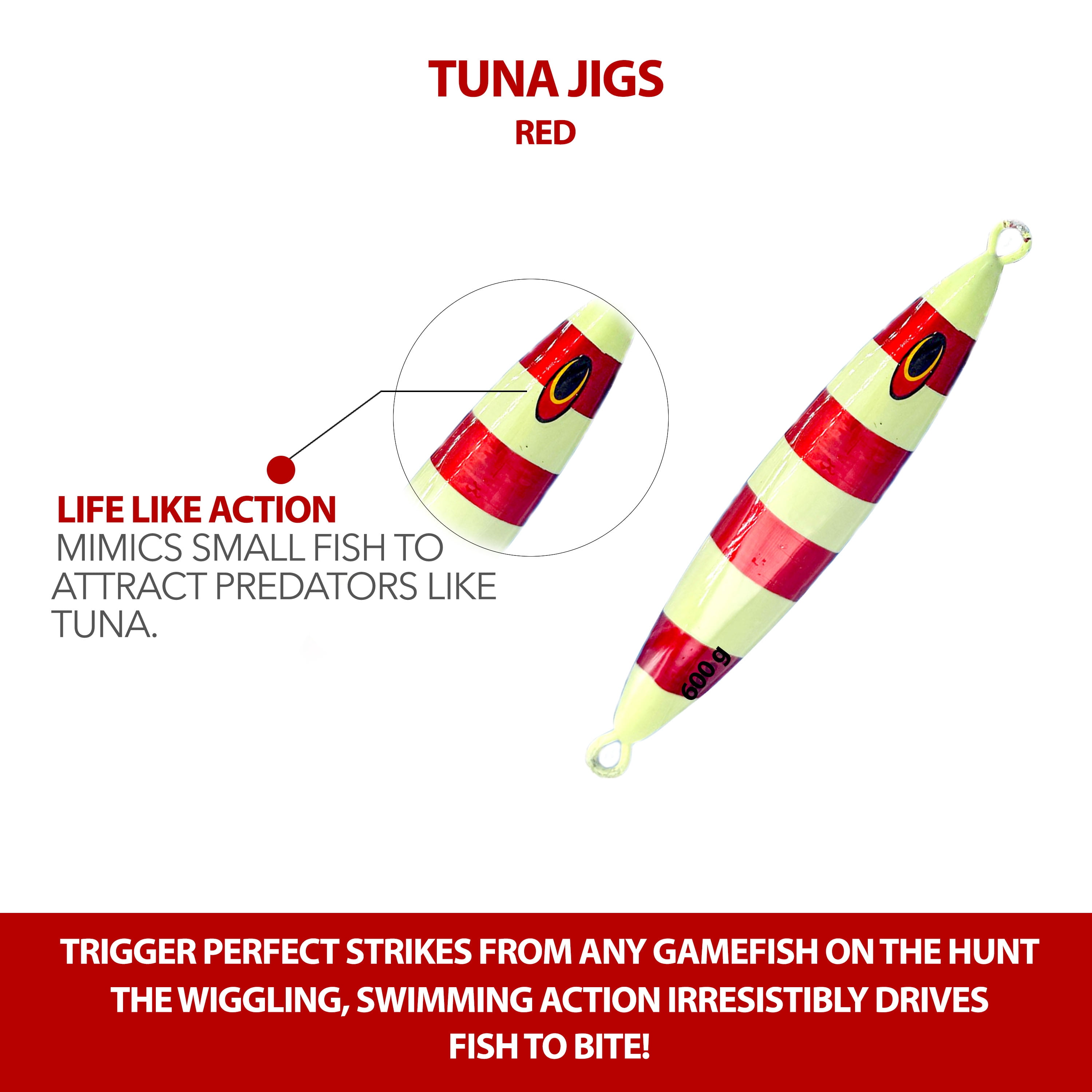 7" Tuna Jig 600g,3 Pcs Rainbow Zebra Glow Fishing Lures, Ideal for Tuna & Saltwater Fishing