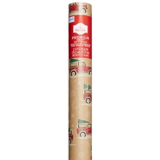 Holiday Time Santa Stamp Kraft Wrapping Paper, Christmas, Brown, 30 in  Wide, Fsc Kraft Paper