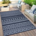 thumbnail image 3 of Garvee 9'x12' Plastic Outdoor Rugs, Bohemia Waterproof Straw Rug Reversible Indoor Outdoor Carpet for Patio RV Deck Porch Backyard Balcony Camping Picnic Beach, Dark Blue & White, 3 of 9