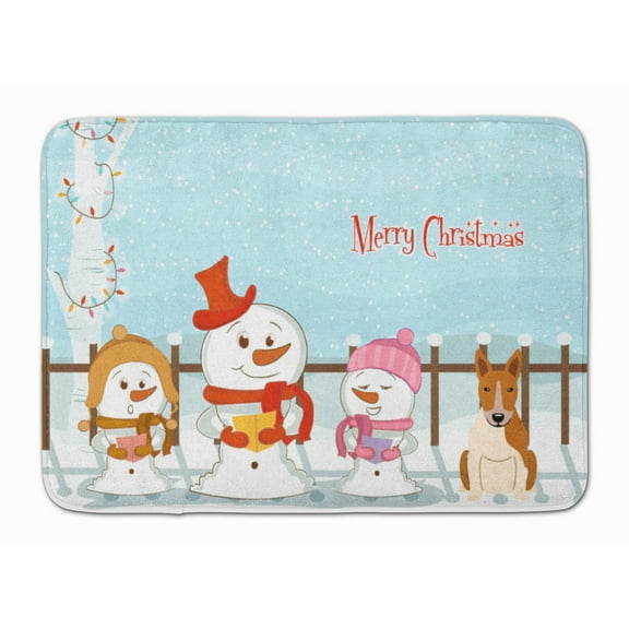 Merry Christmas Carolers Bull Terrier Red White Machine Washable Memory Foam Mat