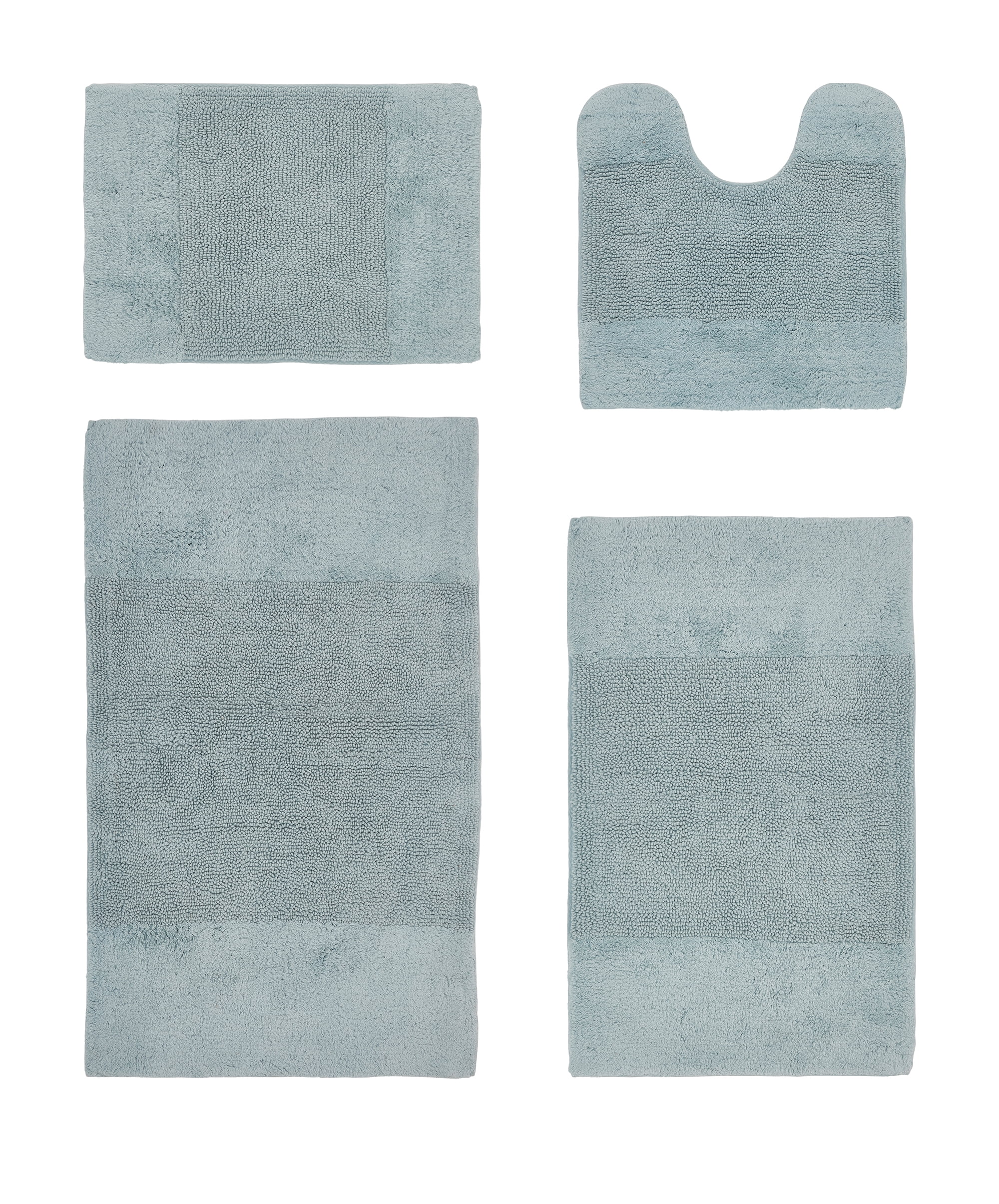 Better Trends 4 Piece Bathroom Rug Set, 100% Cotton, Extra Soft Tufted Bath Mat, Water Absorbent & Non Slip Bath Rug, (Blue) Granada Collection