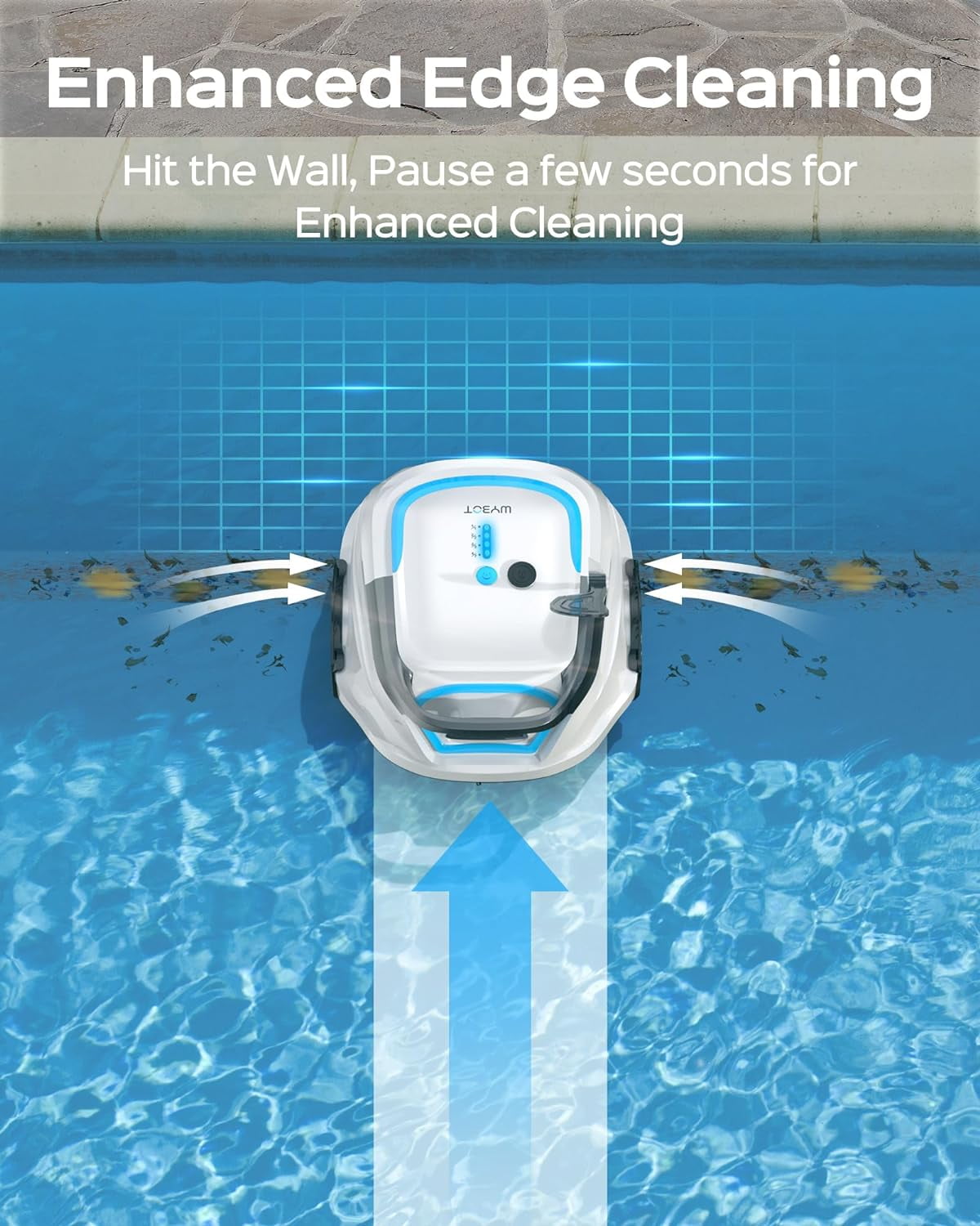 2025 New Upgraded WYBOT A1 Cordless Robotic Pool Cleaner, Automatic Pool Vacuum with 120 Mins, Double Filters, LED Indicator, Fast Charging, Ideal for above Ground Flat Pools - White