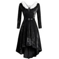 thumbnail image 6 of Feancey Womens Velvet Party Dresses Faux Fur Trim V Neck Long Sleeve Christmas Dress High Low Swing A-Line Midi Dresses Dressy Elegant Cocktail Dress Black L, 6 of 7