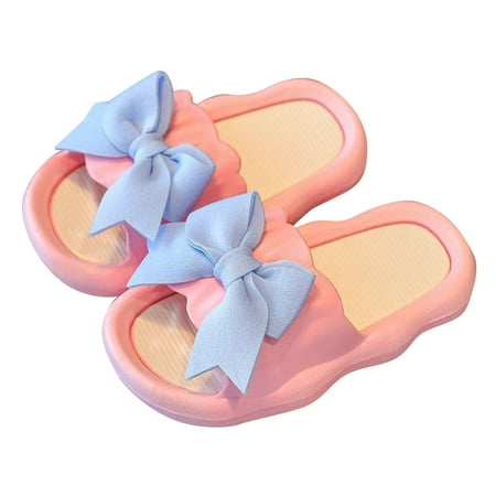 Siilsaa Kid s Slides Girls Comfort Non-Slip Bowknot Flat Sole Slippers Toddler Summer Beach Shoes Blue 1