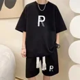 thumbnail image 3 of Conjunto deportivo informal coreano de verano con capucha y estampado de gofres para hombre, pantalones cortos holgados de manga corta, conjunto de 2 piezas, chándal con estampado de moda, 3 of 5