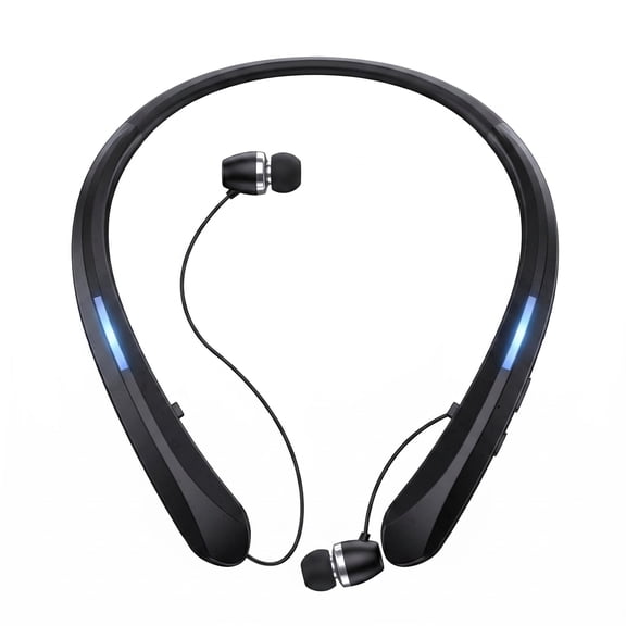 Neckband Bluetooth Headphone, Retractable Headphones with Bluetooth, Stereo Noise Cancelling Earphones，Neckband Bluetooth Earphones for Office Meetings and Daily Commuting