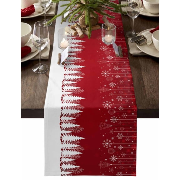 Table Runner Dresser Scarves 90 Inch Long,White Christmas Trees Linen Dining Table Runners