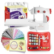 Hearth & Harbor Portable Mini Sewing Machine (122 Piece), Travel Friendly, Includes a Guide Book, Patterned Fabric, Storage Bag etc.