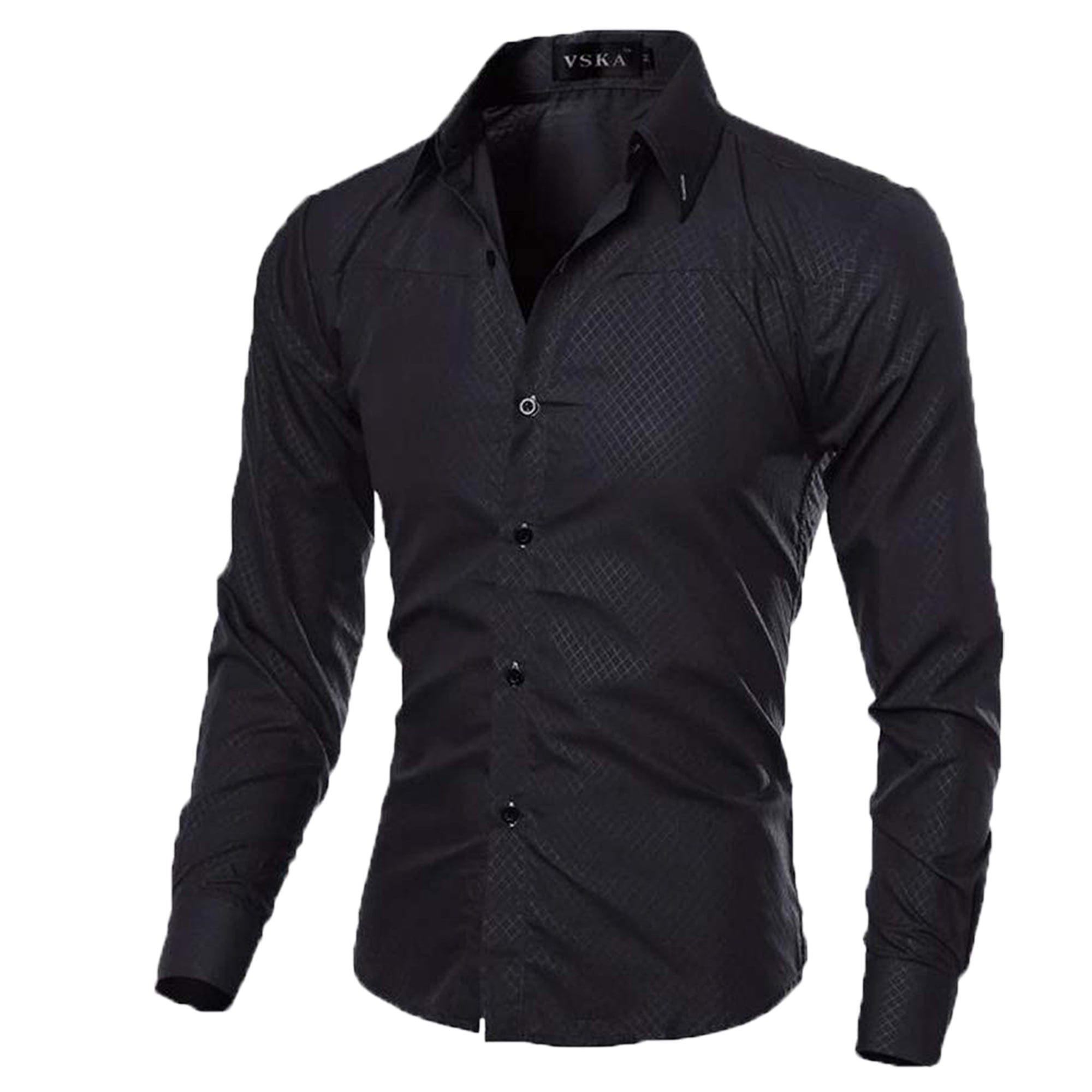 Vska Mens Solid Turn Down Collar Button-Up Long-Sleeve Western Shirt