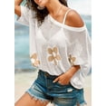 thumbnail image 2 of Shine Up Crochet Beach Coverups Women Swimsuits Summer Short Sleeve Blouses Knit Hollow Out Tops, 2 of 5