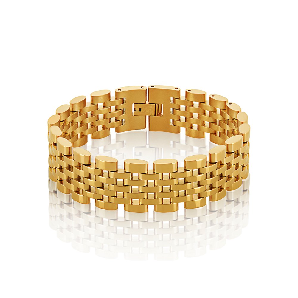 Coastal Jewelry Gold Plated Stainless Steel Brick Link Bracelet (18mm