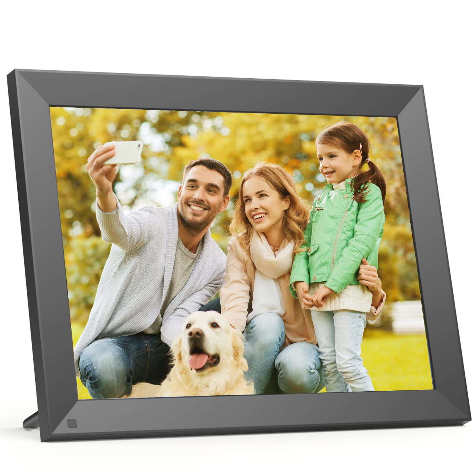 Fullja Wifi Digital Picture Frame 8-inch Wood Effect Smart Digital Photo Frame 16GB Motion Sensor Full Function Wall Mountable, Sharing Photos Video