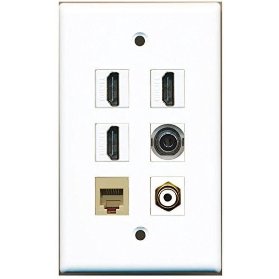 RiteAV - 3 HDMI 1 Port RCA White 1 Port Phone RJ11 RJ12 Beige 1 Port 3.5mm Wall Plate