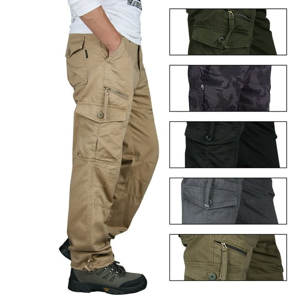 JURANMO Men's Cotton Cargo Pants Big and Tall Hiking Pants Outdoor Workout Black L