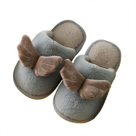 

AnuirheiH Toddler Girls Shoes Plush Wing Keep Warm Non-slip Children Shoes Soft Cotton Slippers On Sale